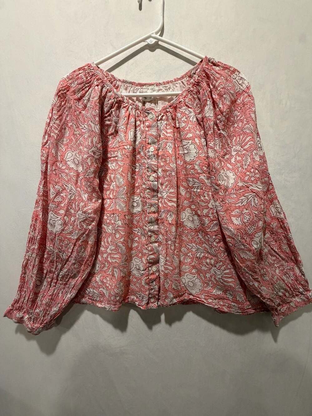 Emerson Fry India Collection Floral Smocked Button-Up Blouse